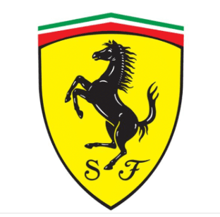Ferrari logo with prancing horse emblem.