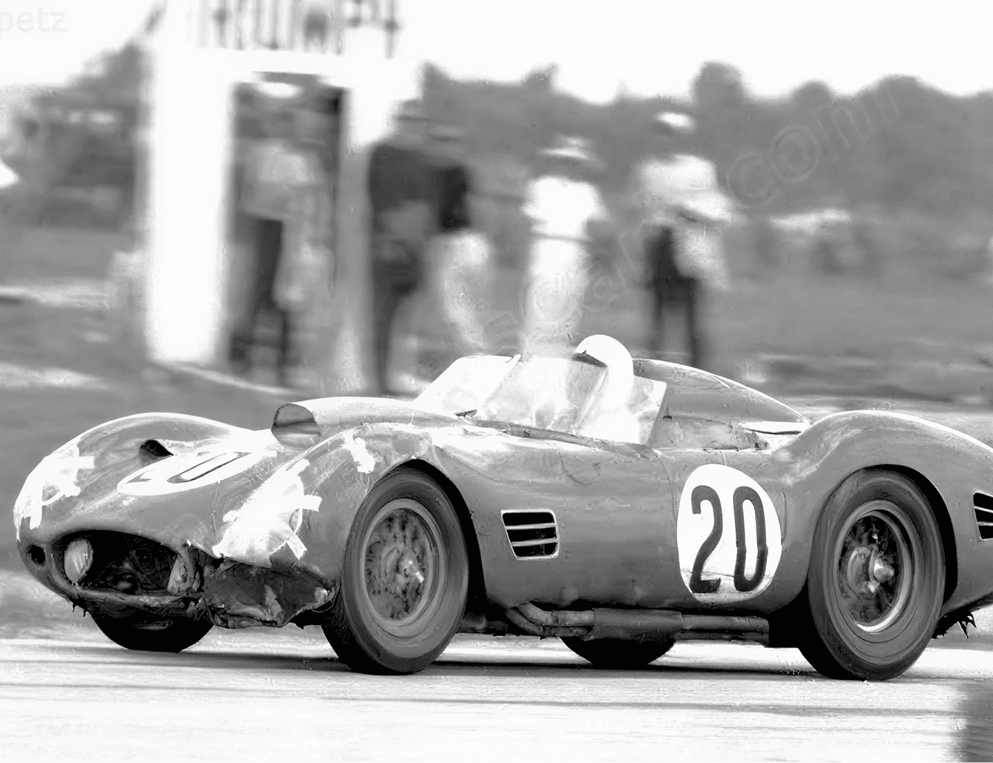 Retro racing car in motion
