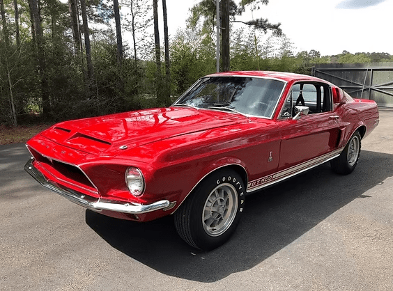 Vintage muscle car on pavement