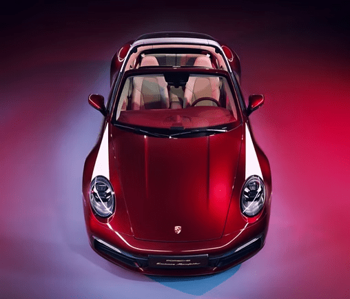 Red convertible sports car, top view