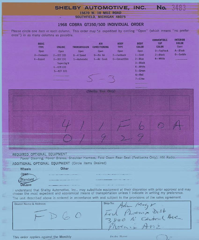 Classic car purchase document