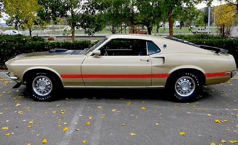 Vintage muscle car with red stripe