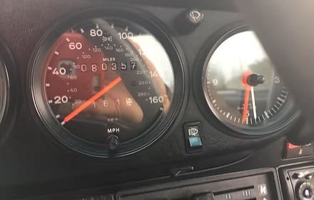 Close-up of car gauges and dials