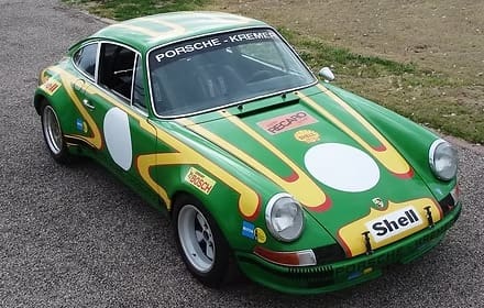 Retro racing vehicle with sponsors