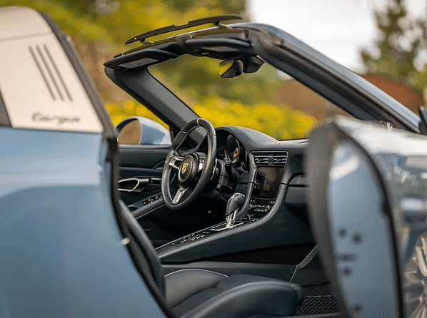 Convertible car interior with open roof