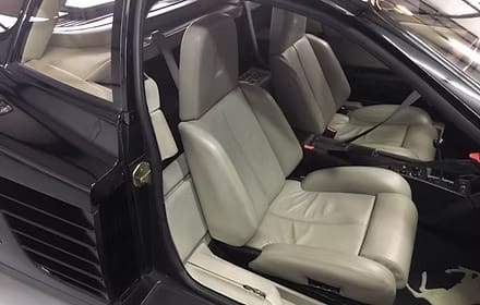 Black car with beige leather seats