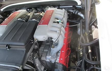 Car engine with red accents