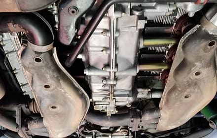 Underneath view of vehicle mechanics