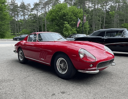 Red vintage sports car on display