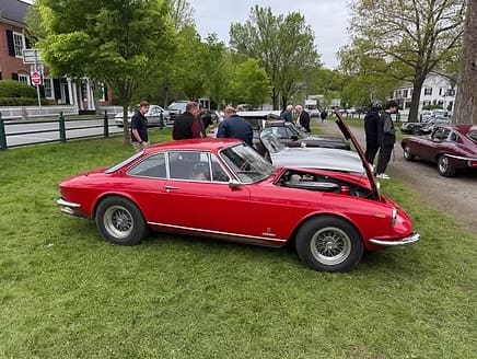 Vintage vehicle with open hood
