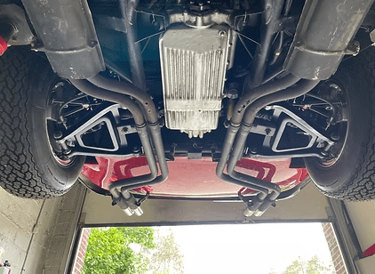 Bottom view of car in garage