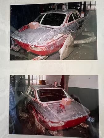 Classic car with damaged exterior