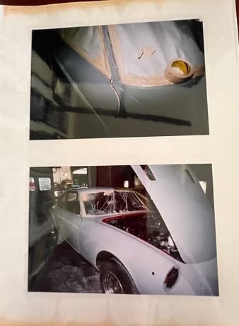 Classic car with hood open