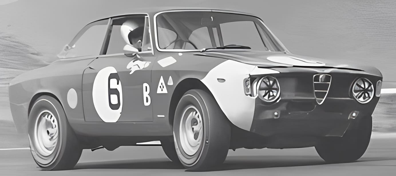 Vintage car with racing number six