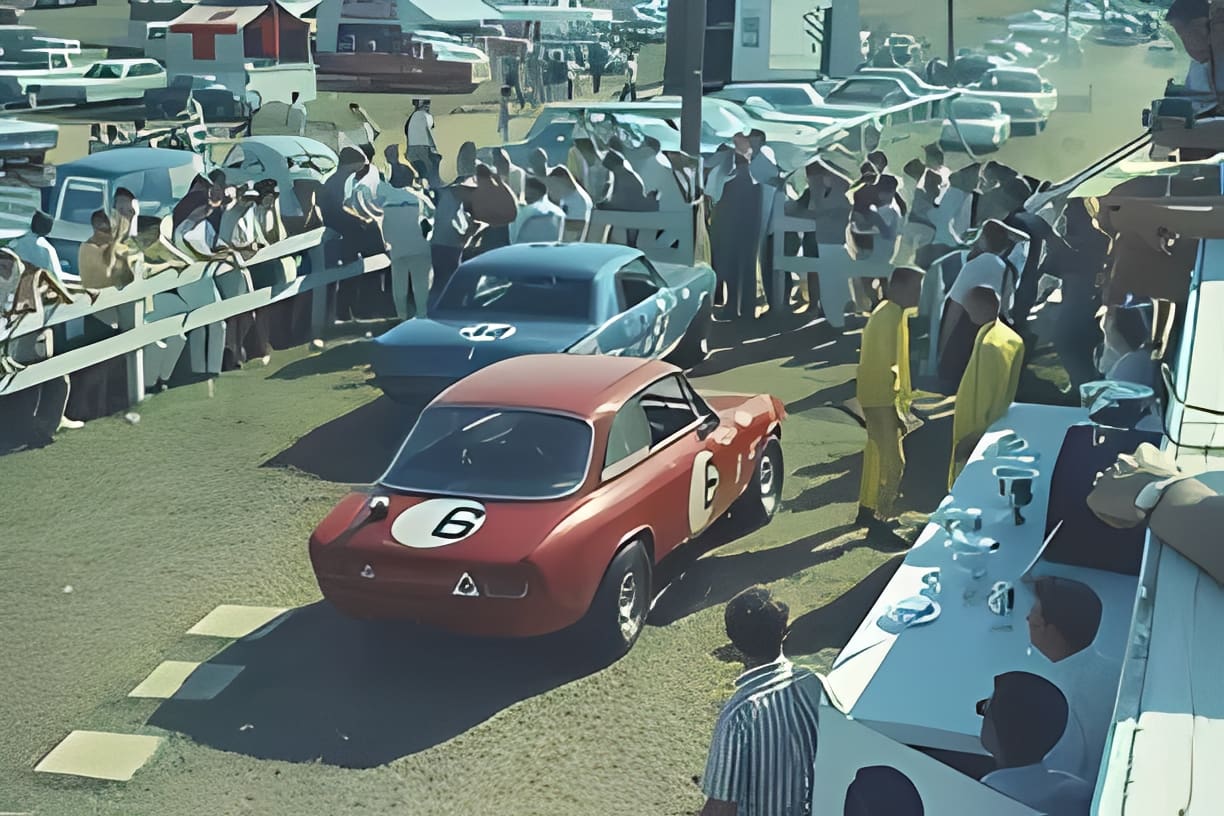 Retro racing scene with crowd