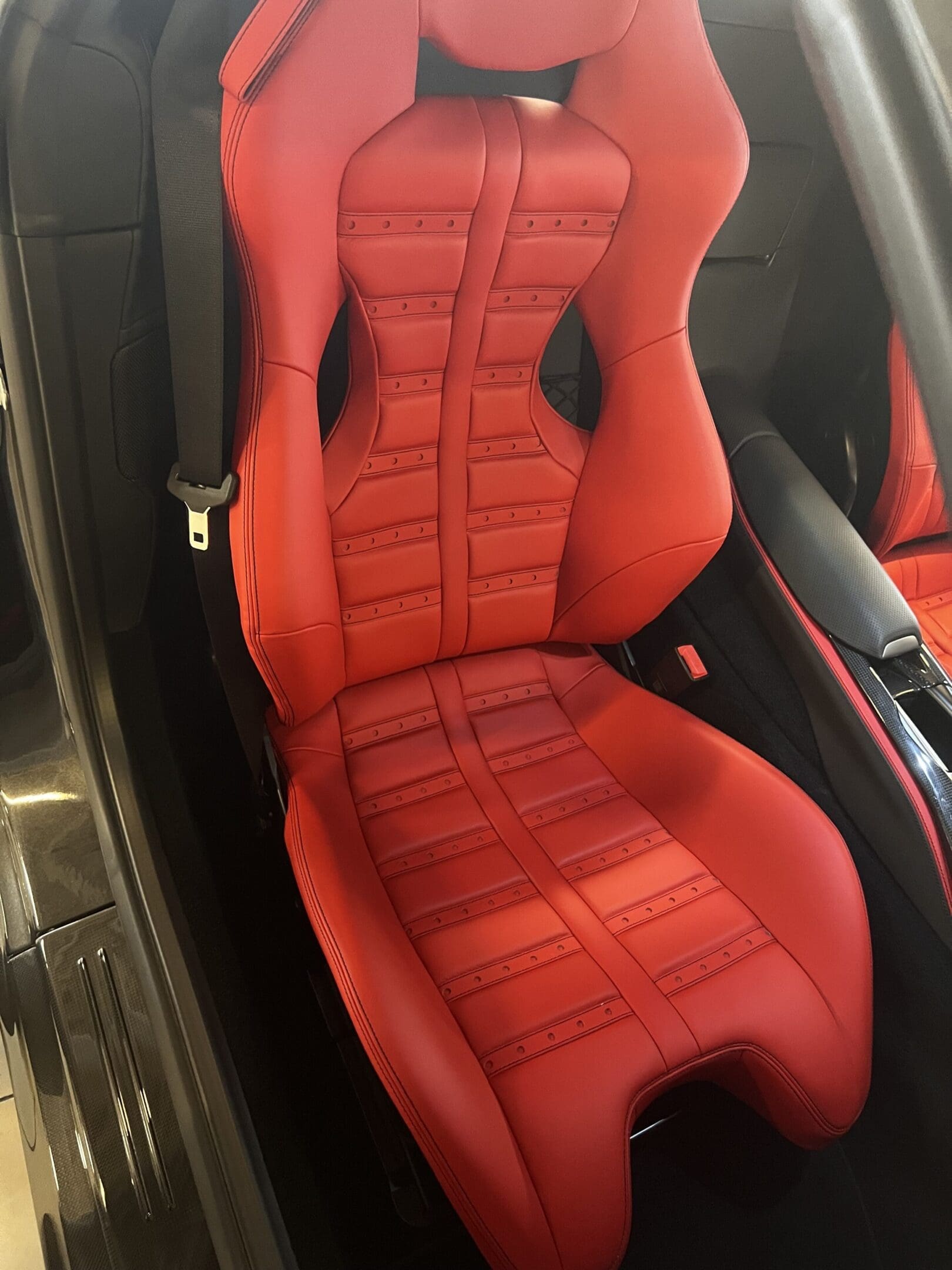 Red leather racing car seat